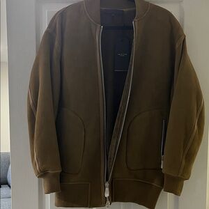 Rag and bone Men's leather (unisex) olive  Jacket with fur inside .